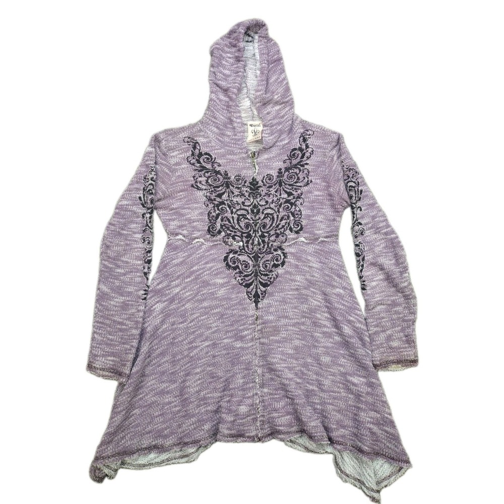 Vocal Womens Hoodie Embellished Tunic Zip Up Shirt/Dress Medium USA Made Purple